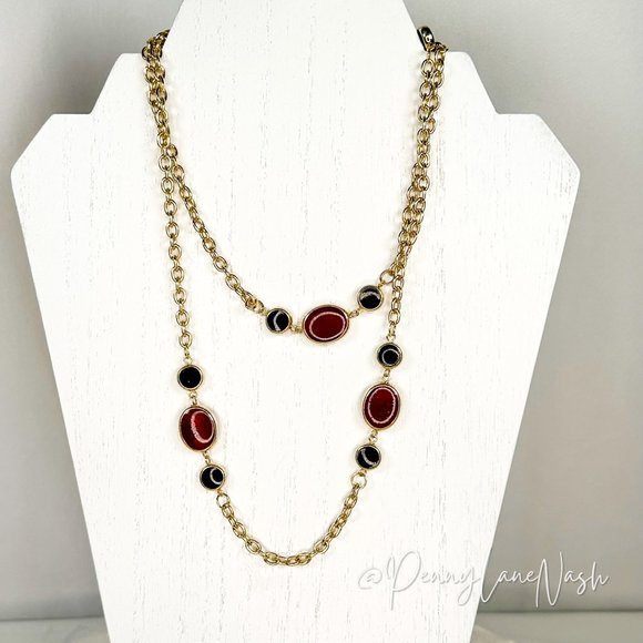 Vintage Red & Black Bead Spaced Station Necklace - Picture 1 of 4
